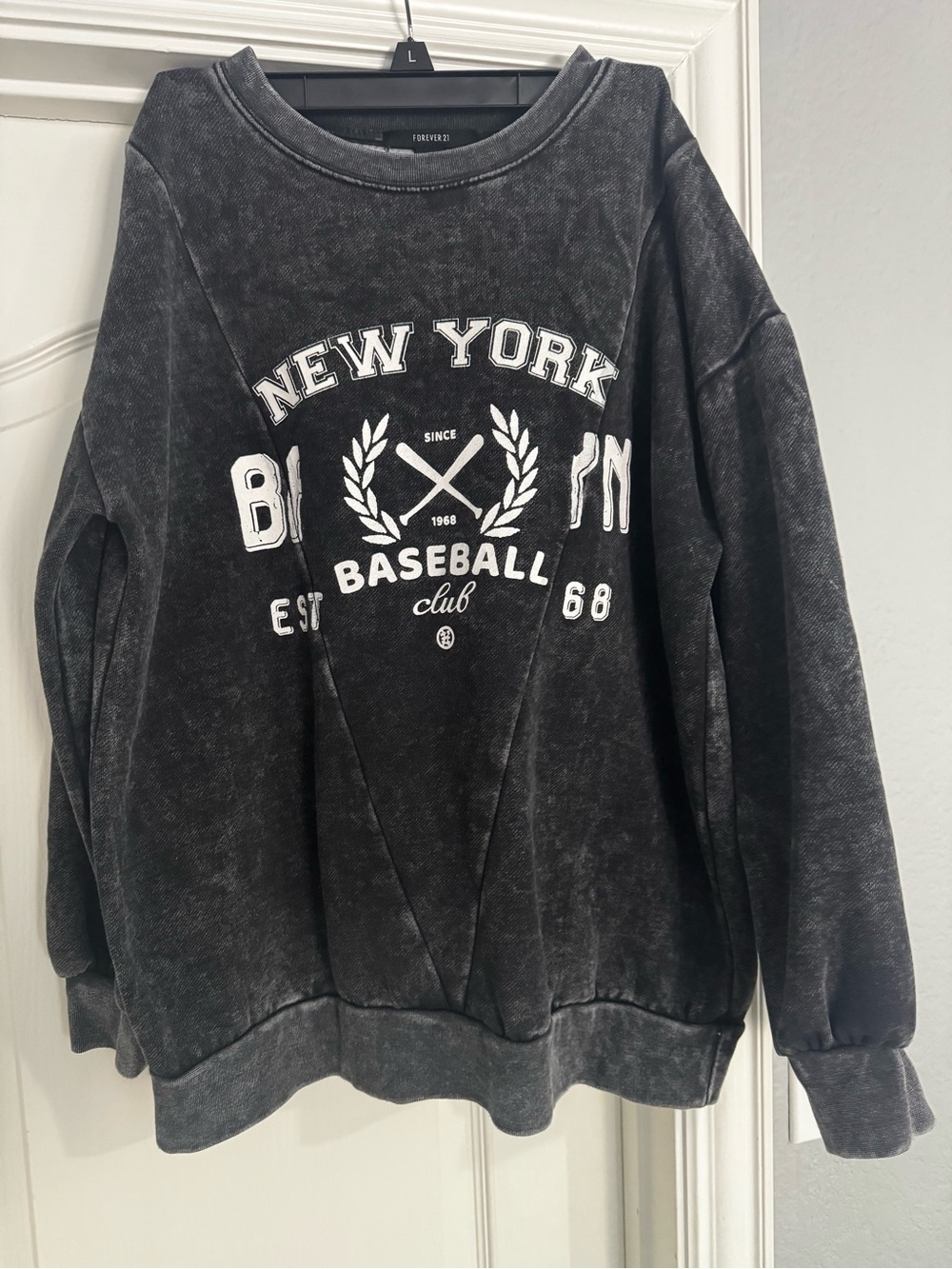 Forever 21 Charcoal Black New York Baseball Club Crewneck Sweater